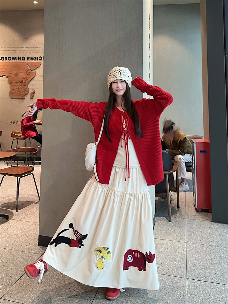 绑带针织开衫外套女毛衣