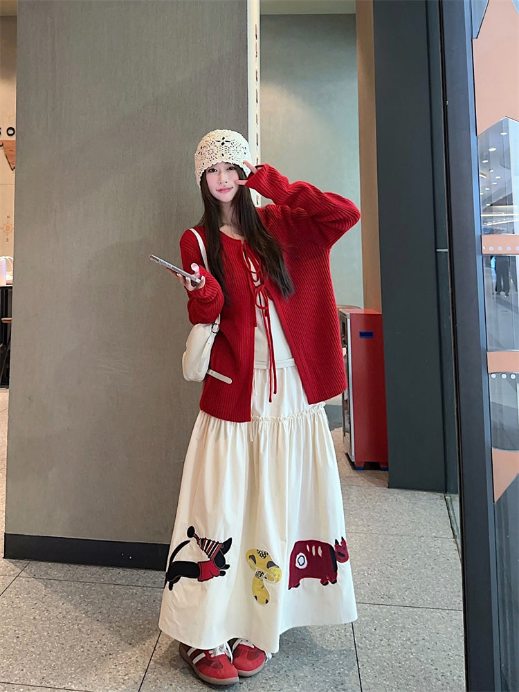 绑带针织开衫外套女毛衣