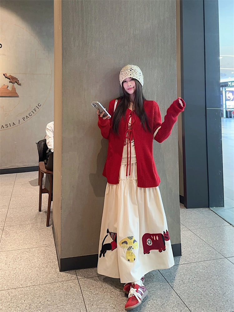 绑带针织开衫外套女毛衣